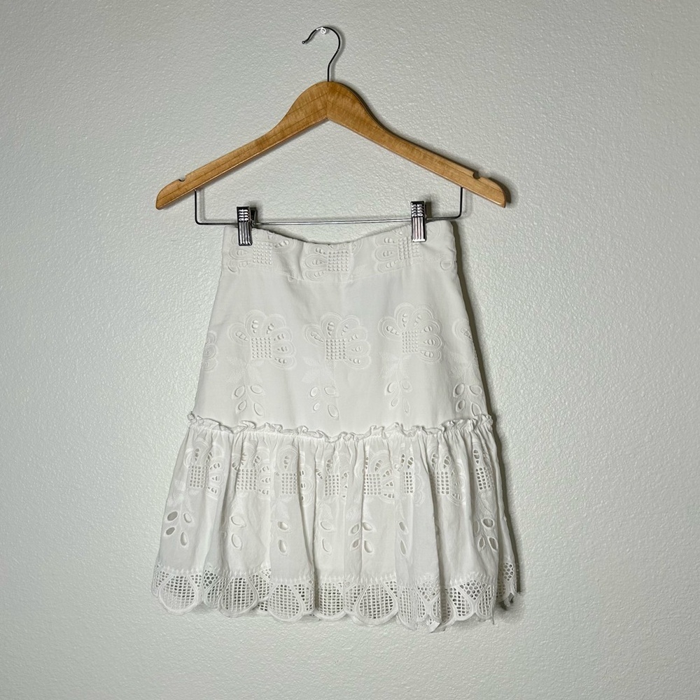 Alexis Eyelet Embroidered Mini Skirt in White
